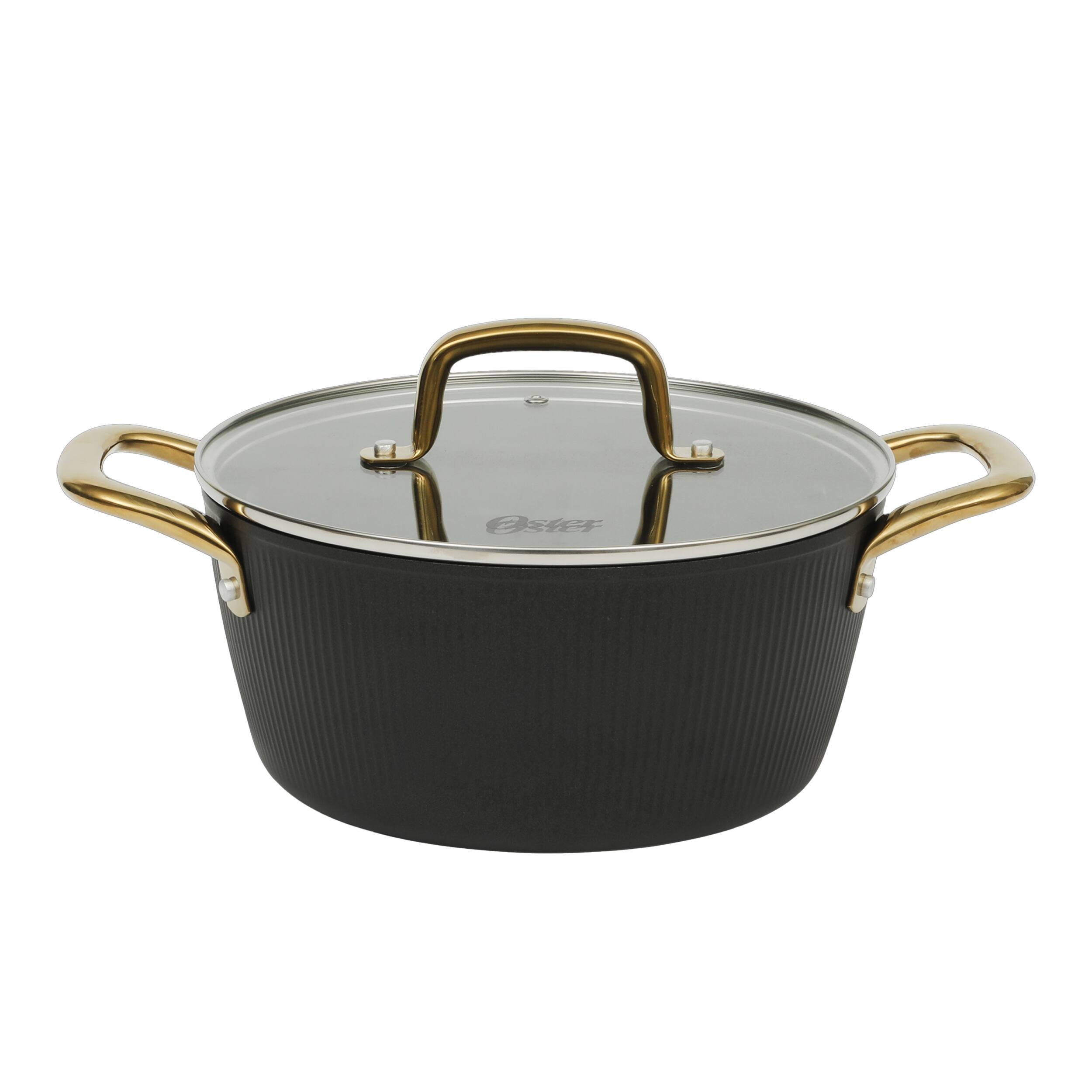 Oster - Abbottsford 4.4 Quart Nonstick Aluminum Dutch Oven with Glass Lid - Black