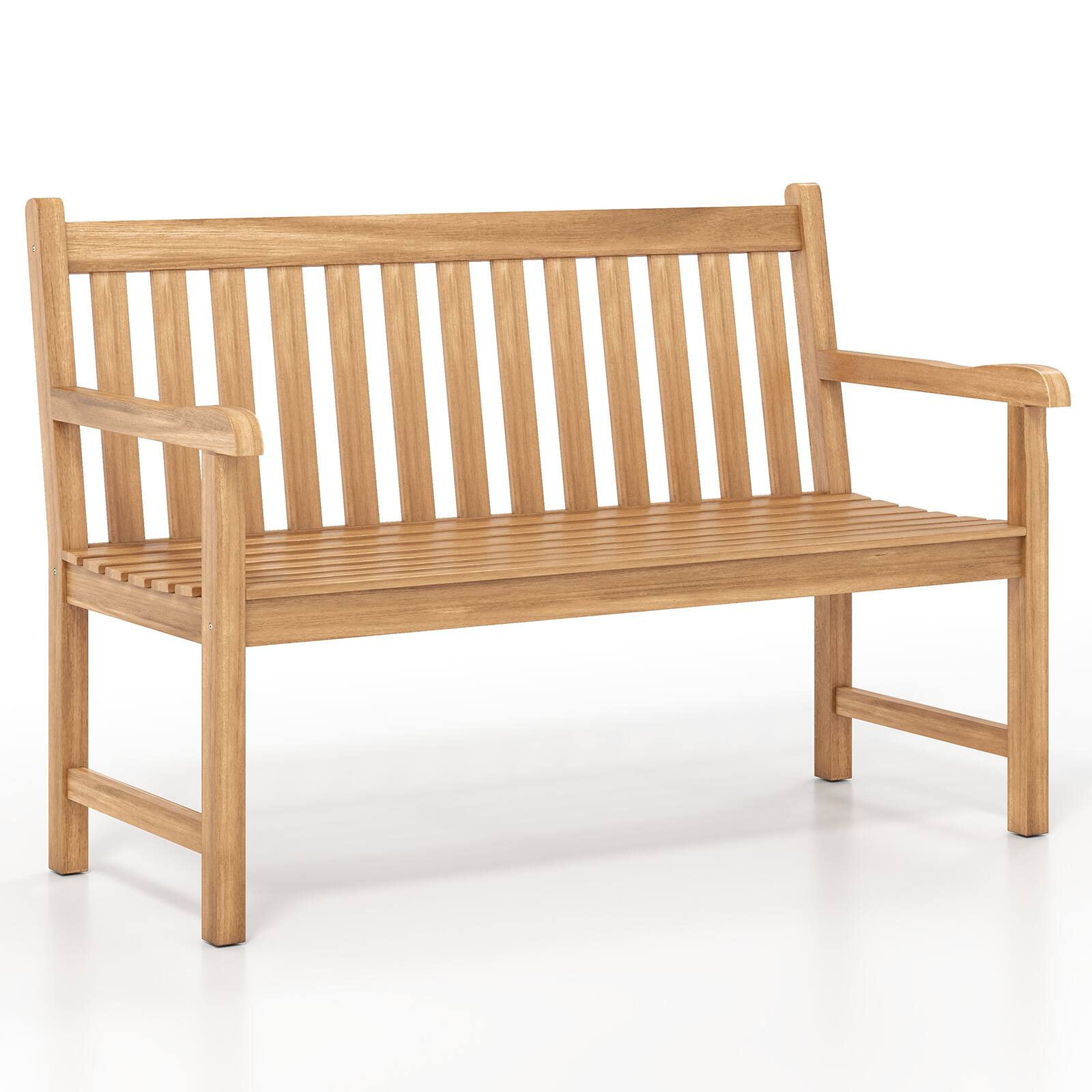 Alt View 1. Gymax - Gymax Teak Porch Bench 2-Person Solid Wood Garden Patio Bench w/ Backrest & Armrests - Yellow.