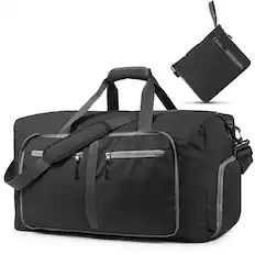 Front. Fosmon - Duffle Bag for Travel, 65L Duffel Bag, Foldable Duffle Bag Travel Bag Gym Bag Weekender Bag With Shoe Compartment, Black - Black.
