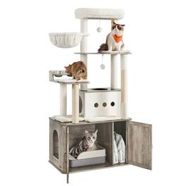 Songmics Home - Cat Tree, 66.9-Inch Cat Tower with Litter Box Enclosure, Large Condo with Food Station, Storage, Scratching Posts, Cave - Heather Greige