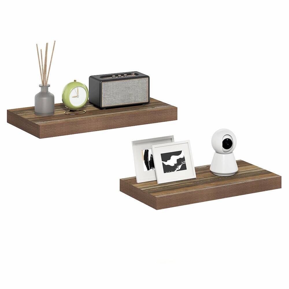 Left. Furinno - TANNA Floating Shelves for Wall Set of 2, 12 x 24 Wall Shelf, Wall Mounted Shelf with Invisible Bracket, 2-in Thick - Retro Brown.