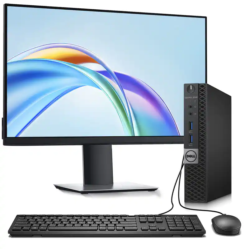 Dell - Refurbished Excellent - OptiPlex Tiny Computer Desktop PC | Intel i5-6th Gen 2.5GHz | 16GB RAM | 256GB | Used 24" LED | Wi-Fi | Win11 - Black