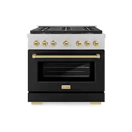 ZLINE - Autograph 36 in. 5.2 cu. ft. Freestanding Paramount Gas DuoPro Range in Satin Steel with Black Door and Bronze Accents - Black Matte