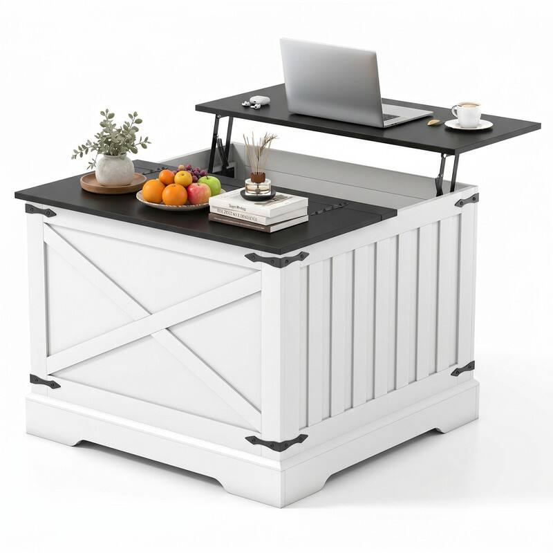 Alt View 6. WELLFOR - 31.5 " Farmhouse Lift Top Coffee Table  with Large Hidden Storage, Square Wood Center Table for Living Room - Black.