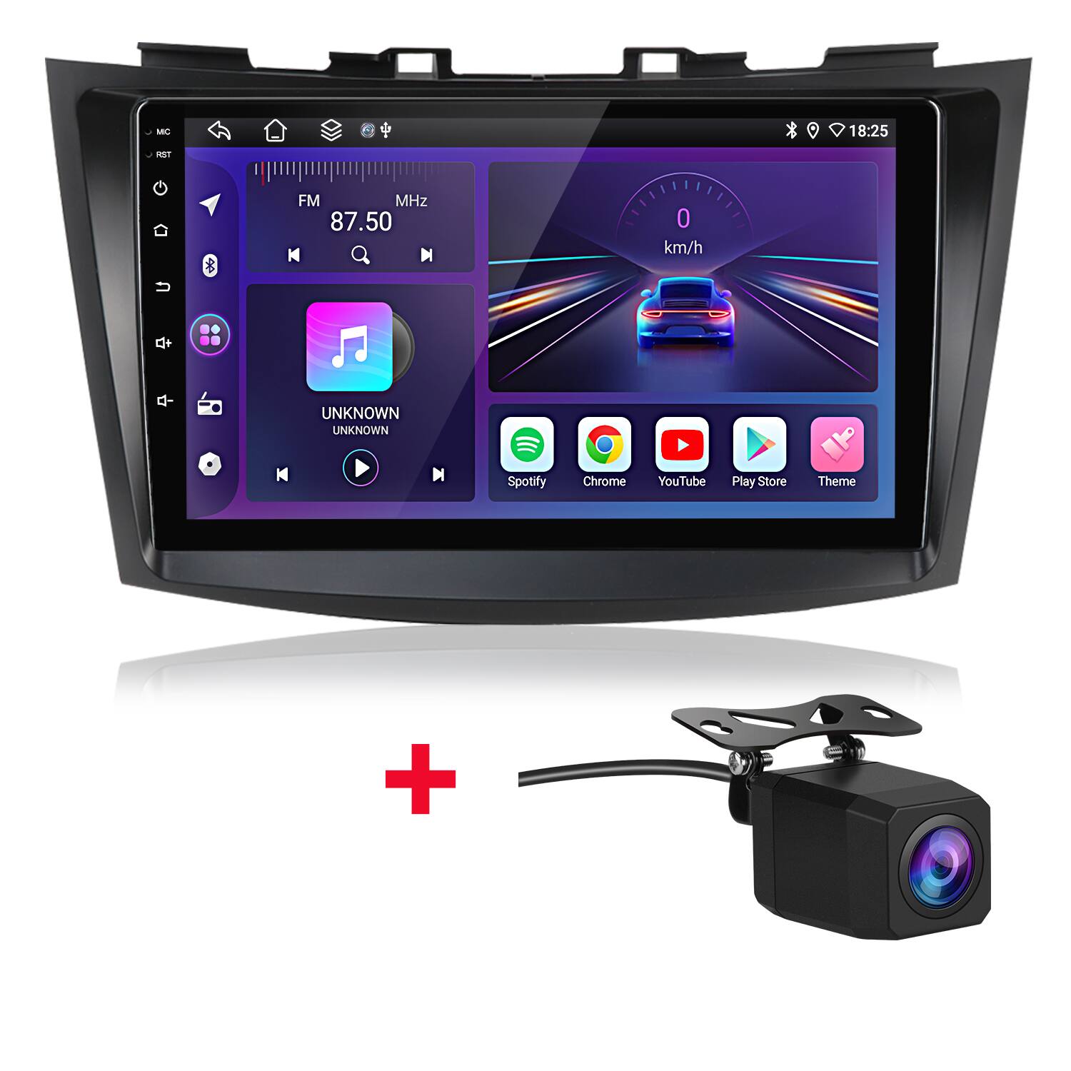 MC 18:25 - FM MHz 87.50 0 km/h + - UNKNOWN UNKNOWN M Spotify Chrome YouTube Play Store Theme +