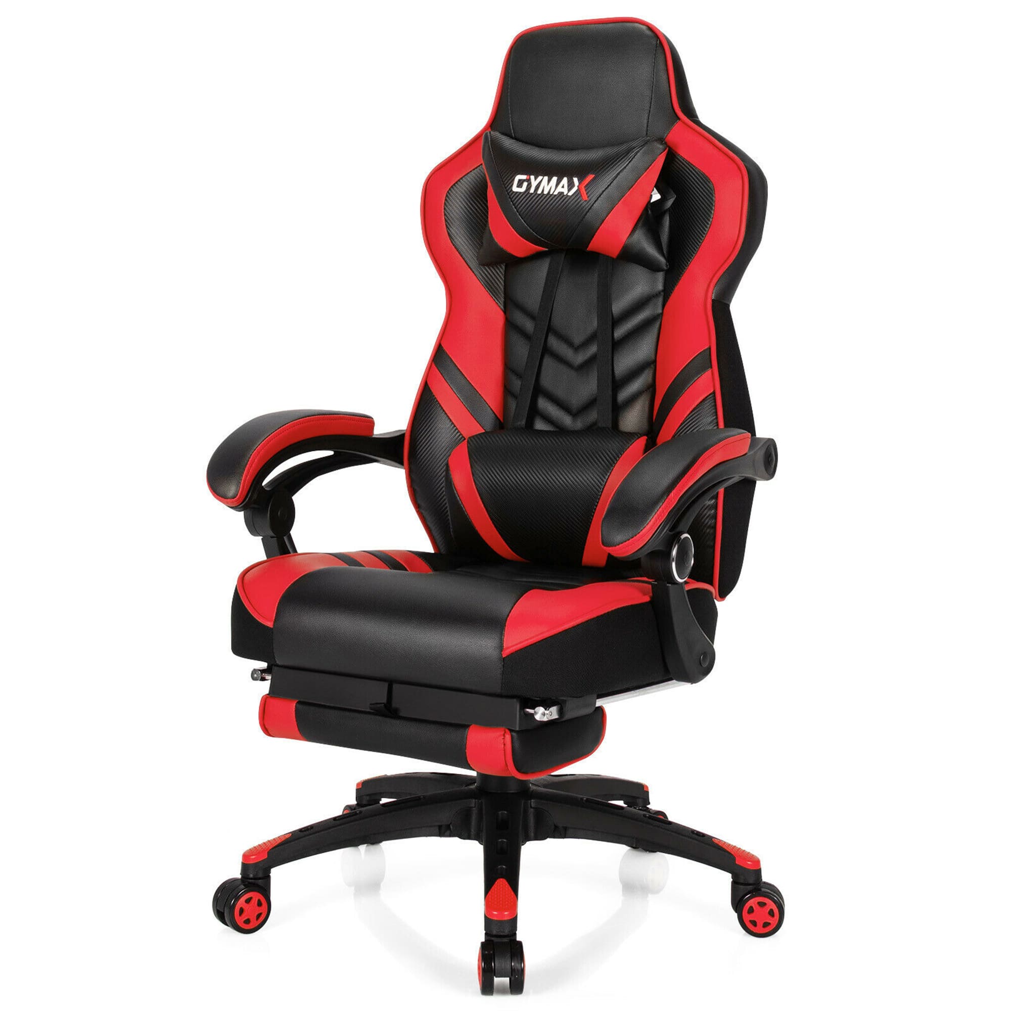 Front. Costway - Adjustable Gaming Chair with Footrest - Red and Black.