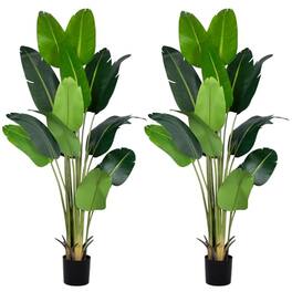 Stylel Star - Artificial Bird of Paradise Plant 5.2Ft Fake Tropical Palm Tree with 10Trunks Faux Banana Leaf Trees in Pot for - 2pack
