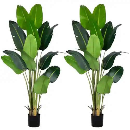 Front. Stylel Star - Artificial Bird of Paradise Plant 5.2Ft Fake Tropical Palm Tree with 10Trunks Faux Banana Leaf Trees in Pot for... - 2pack.