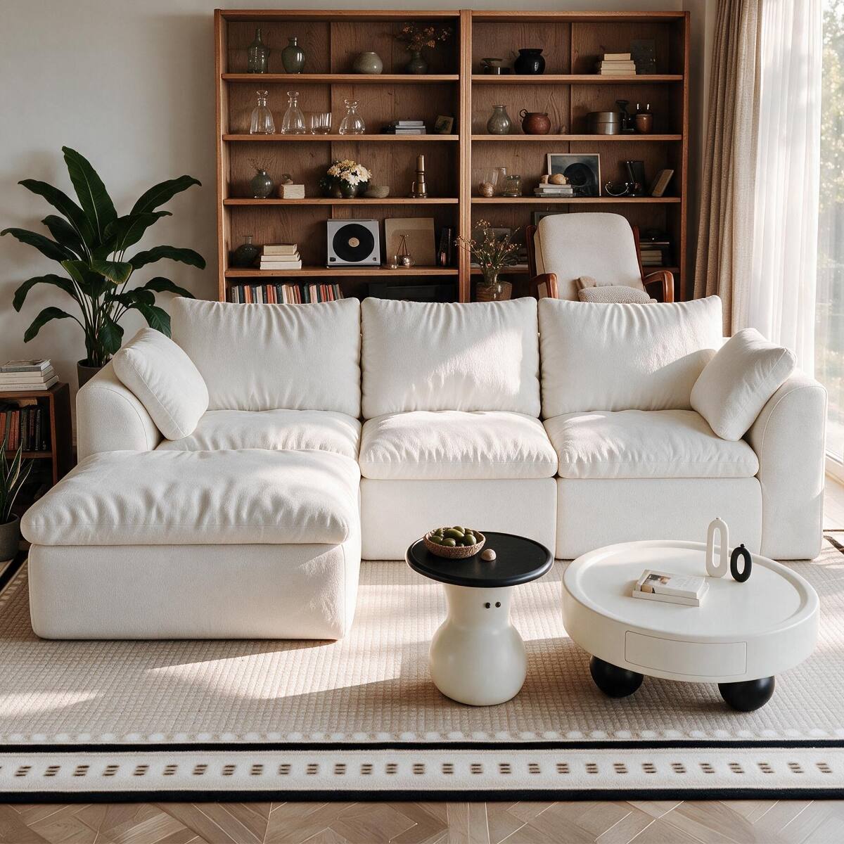 Front. Ropilly - Ropilly 96.5 inch L shaped sectional sofa, white fabric sectional sofa with single chaise, 4 seat modular sectional - White.