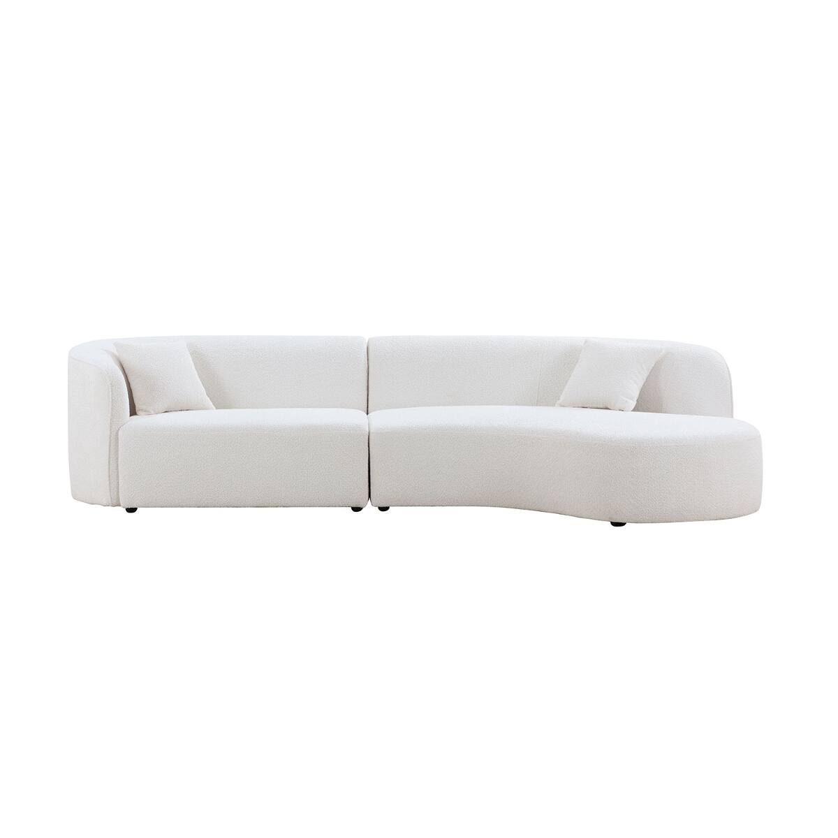 Alt View 3. Ropilly - Ropilly White Boucle Sectional Sofa, Curved Sofa with Chaise, Right Hand Facing Sectional Sofa - White.