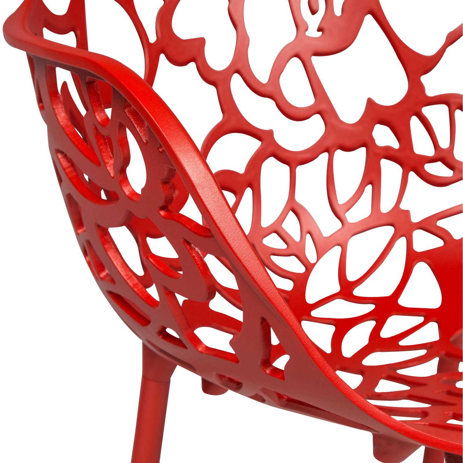 Alt View 3. LeisureMod - Devon (Set of 4) Aluminum Outdoor Dining Chair - UV & Rust Resistant Stackable Floral Accent Chair - Red.