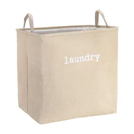 Unique Bargains - Laundry Hamper Collapsible with Handles, 16.5x13x16.5 Inch Foldable Storage for Clothes, Blankets, Bedroom, Bathroom - Beige