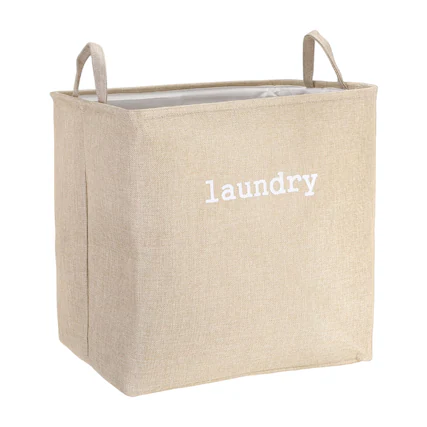 Front. Unique Bargains - Laundry Hamper Collapsible with Handles, 16.5x13x16.5 Inch Foldable Storage for Clothes, Blankets, Bedroom, Bathroom - Beige.