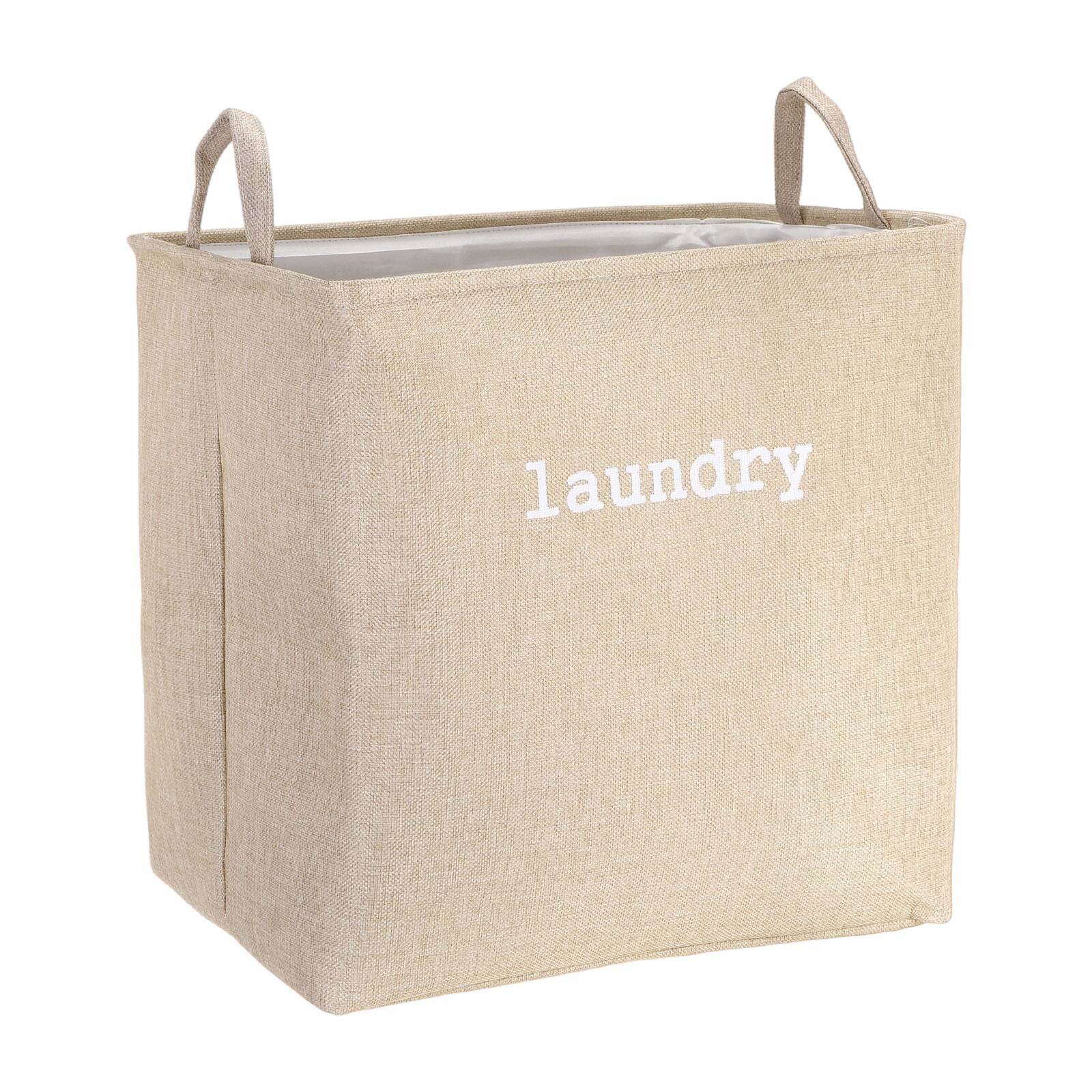Front. Unique Bargains - Laundry Hamper Collapsible with Handles, 16.5x13x16.5 Inch Foldable Storage for Clothes, Blankets, Bedroom, Bathroom - Beige.