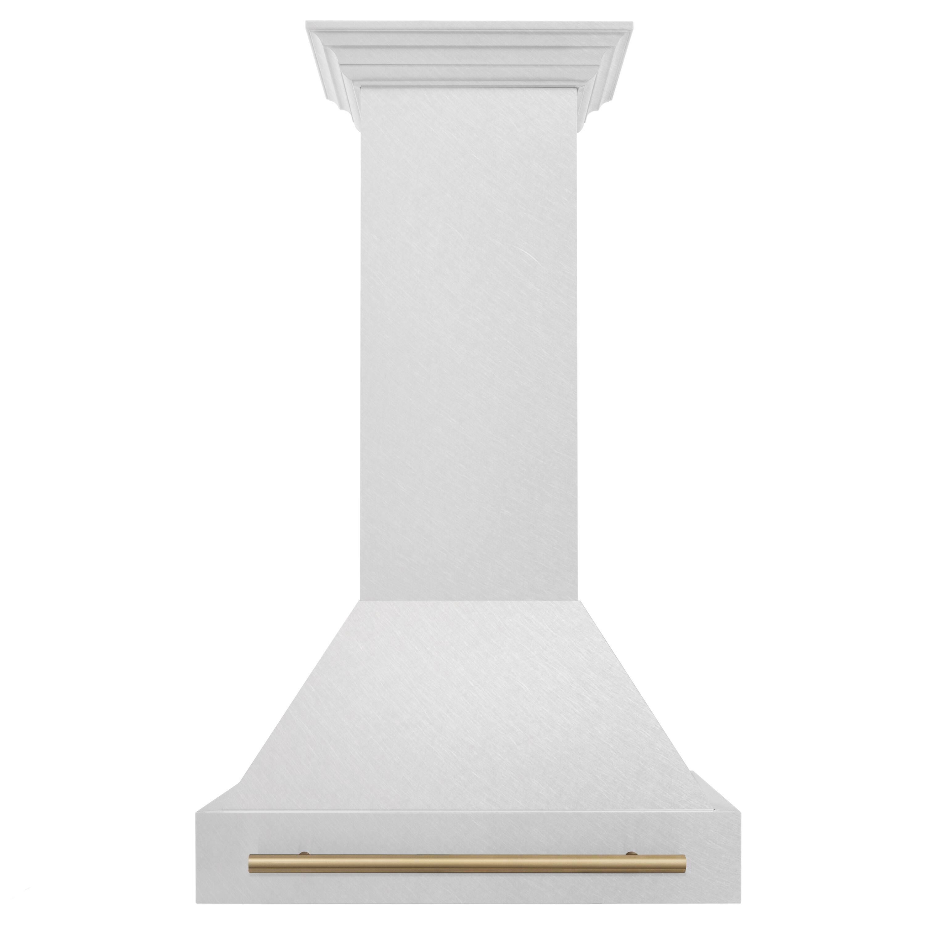 Front. ZLINE - ZLINE Autograph Edition 30 in. Satin Stainless Steel Wall Mount Range Hood with Champagne Bronze Handle (8654SNZ-30-CB) - Satin Stainless Steel.