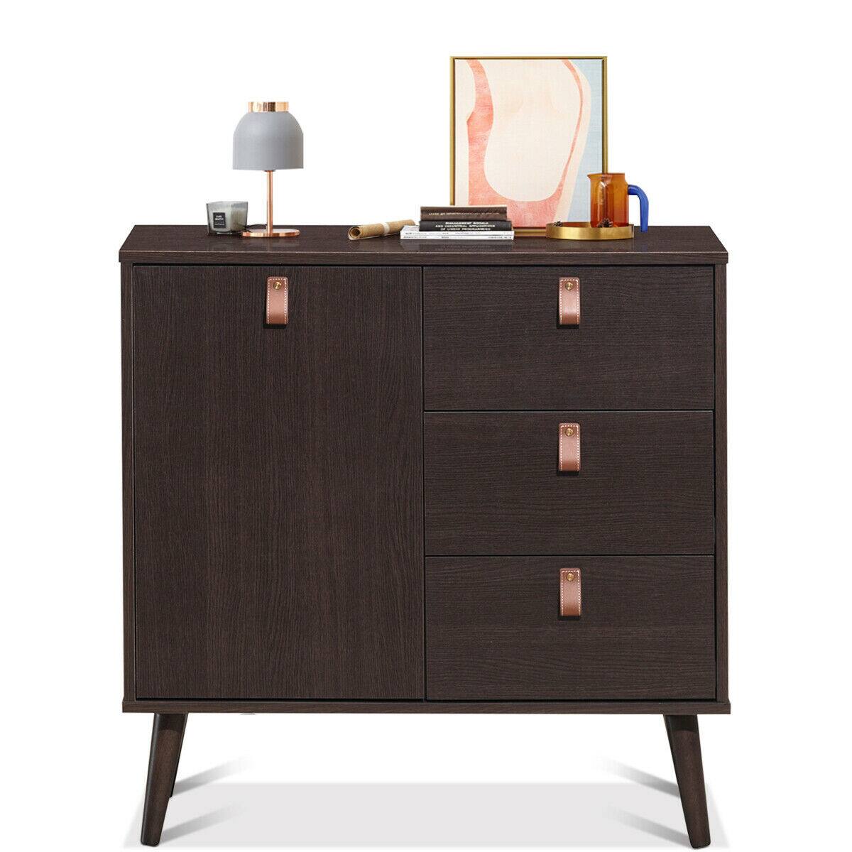 Alt View 1. Gymax - Gymax Sideboard Entryway Console Table w/ Display Cabinet Brown Home - brown.