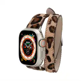 Kitcheniva - Premium Double Tour Leather Bands For Apple Watch Series 9 Ultra 2 And SE 41mm - Leopard