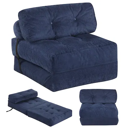 Front. Costway - Costway Folding Sofa Bed, Convertible Sleeper Chair with Pillow Back Support Corduroy Cover - Navy Blue.