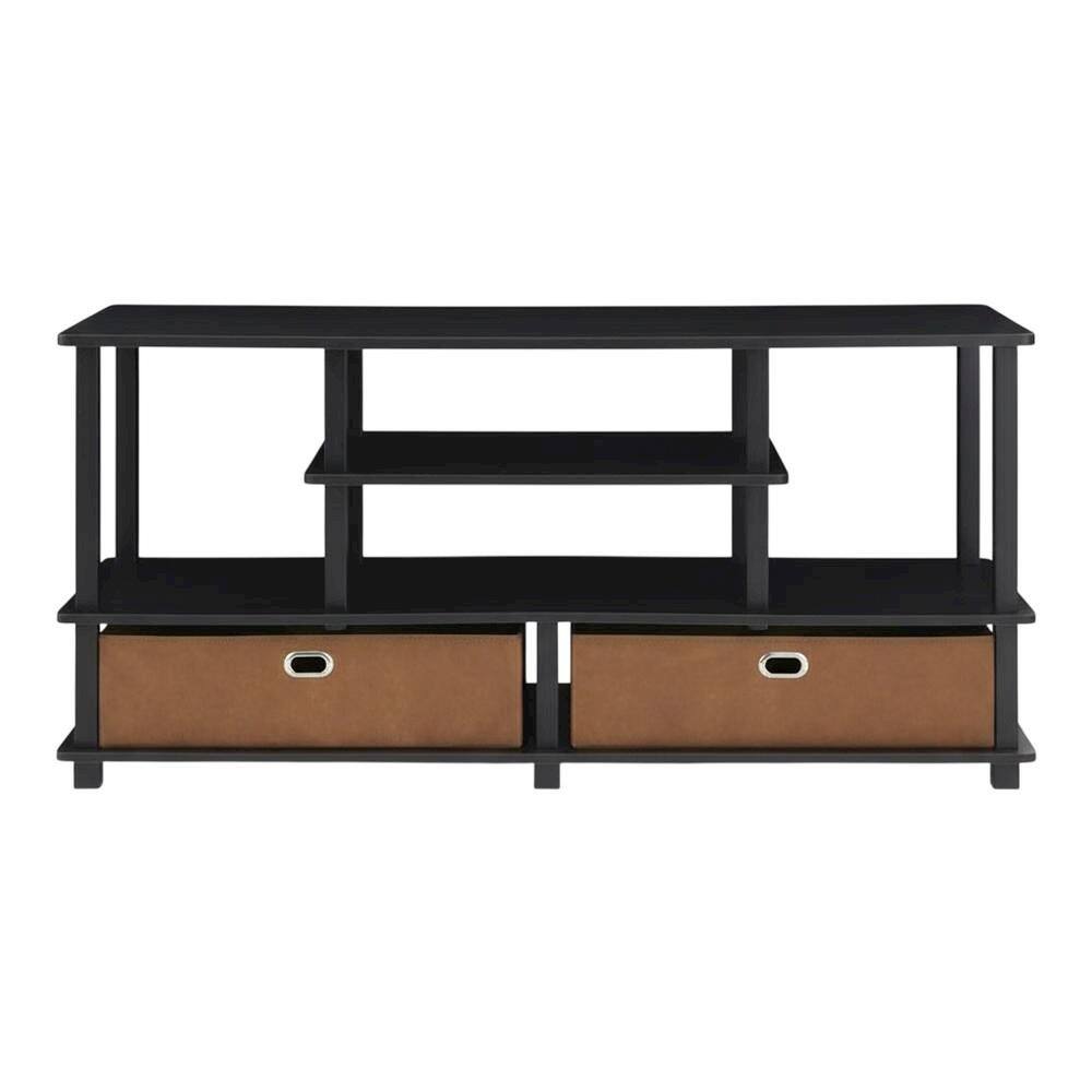 Alt View 3. FurniFact - Large TV stand, up to 50-inch TV, storage bin, black composite wood - Black.