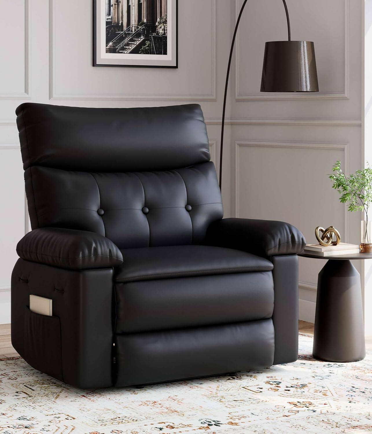 Acekool - Oversized 68"Recliner Chair Rocker, Swivel & Manual Recline Functions for in Living Room, Nursery & Bedroom - Black