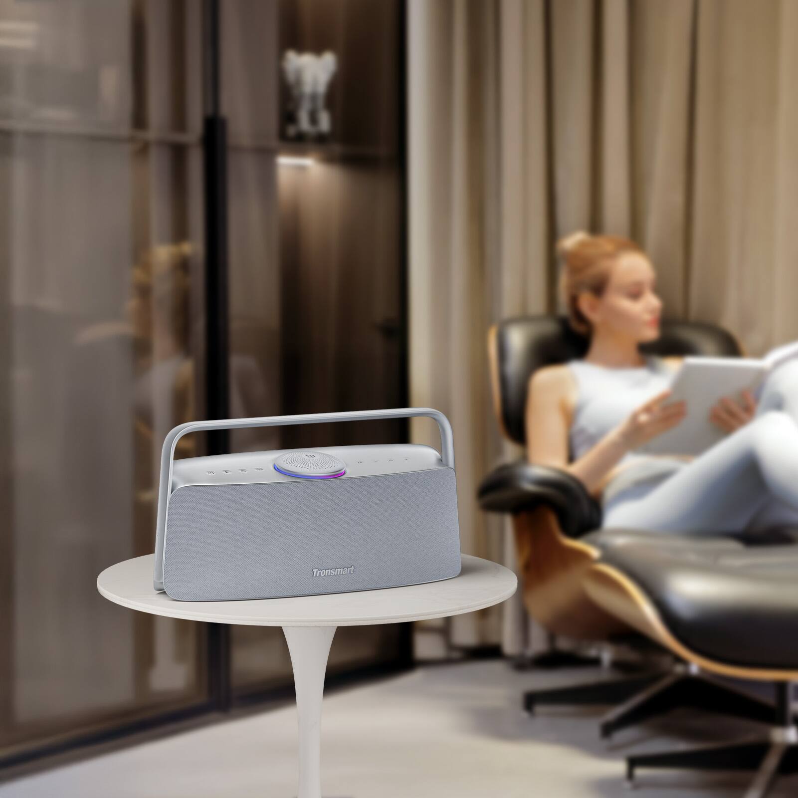 Alt View 9. Tronsmart - Fiitune X30 Portable Bluetooth Speaker, Hi-Res Spatial Audio with Wireless 80W Sound, IPX6 Waterproof, 14H Playtime - Silver Gray.