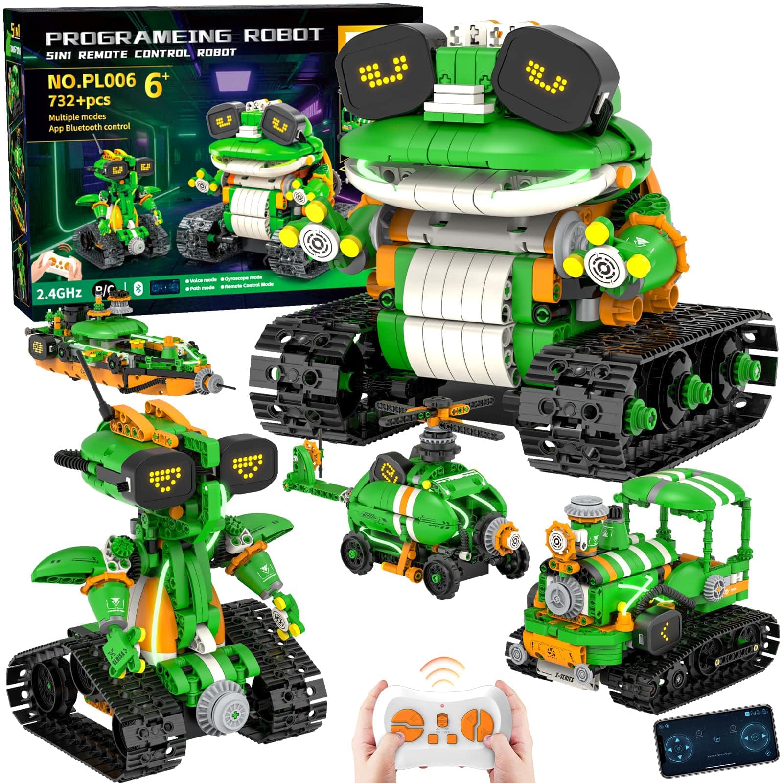 NICHOLAS KLEIN - Stem Robot Building Kits For 6-14 5in1 Remote & App Controlled Tractor frog robot Toys 732 Educational Bloc - Default