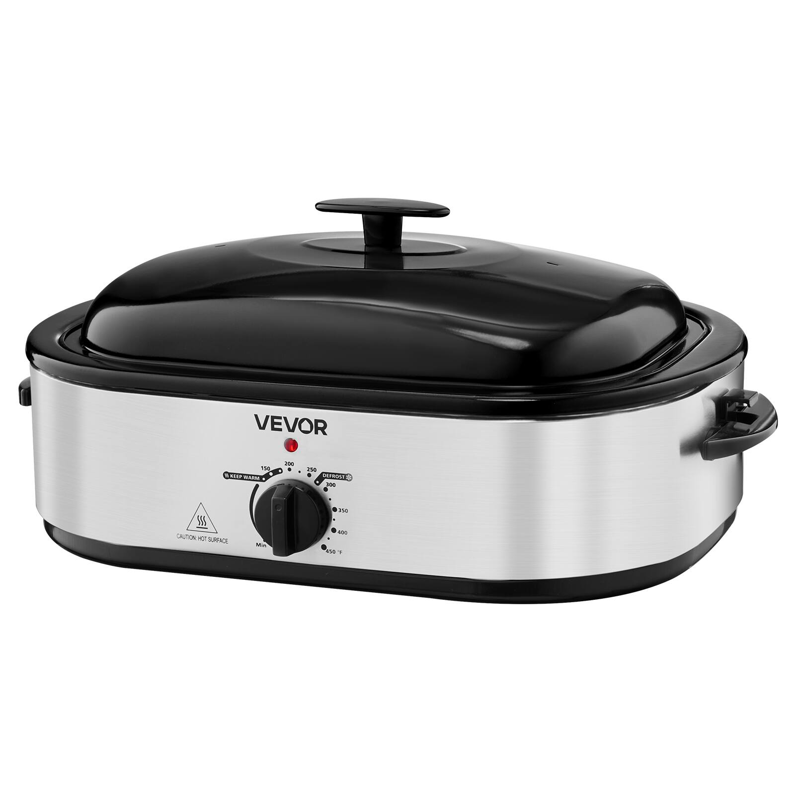 VEVOR

150 KEEP WARM
200
250 DEPROST 300
CAUTION HOT SURFACE
Min
350 400 450