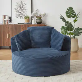 Trinkets Crazed - 48.8" Oversized Accent Chair,Comfy Corduroy Single Sofa with 3 Pillows,Upholstered Round Chair - Blue