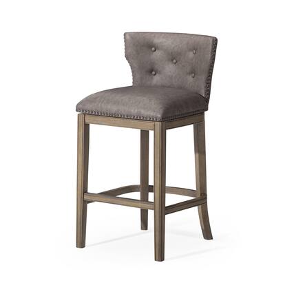 Front. Maven Lane - 31" Hugo Bar Stool in Reclaimed Oak Finish with Vegan Leather - Reclaimed Oak.