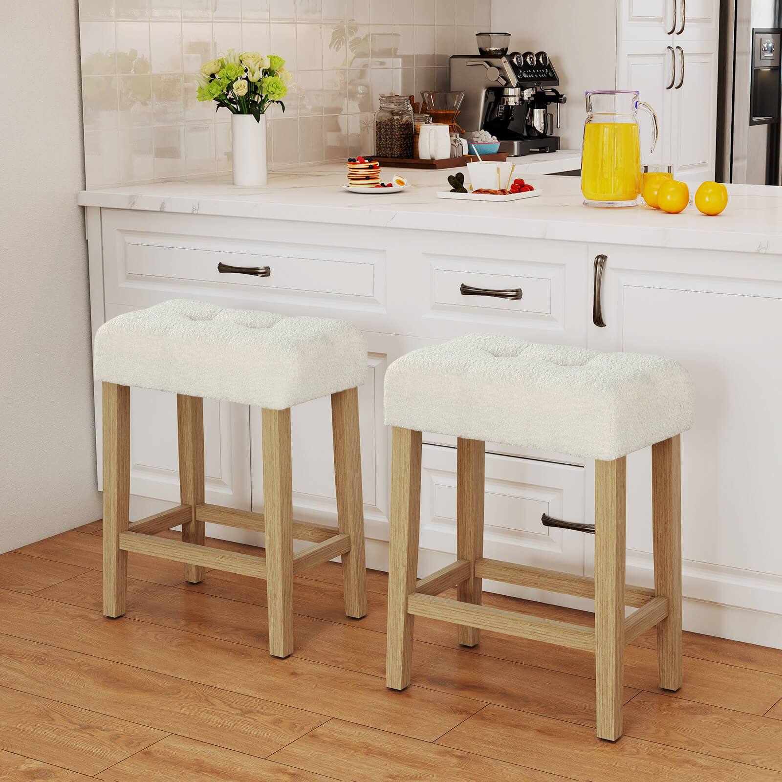 Alt View 1. Costway - Costway Counter Height Bar Stools Set of 2 with Rubber Wood Legs Footrest Modern for Home - Beige.