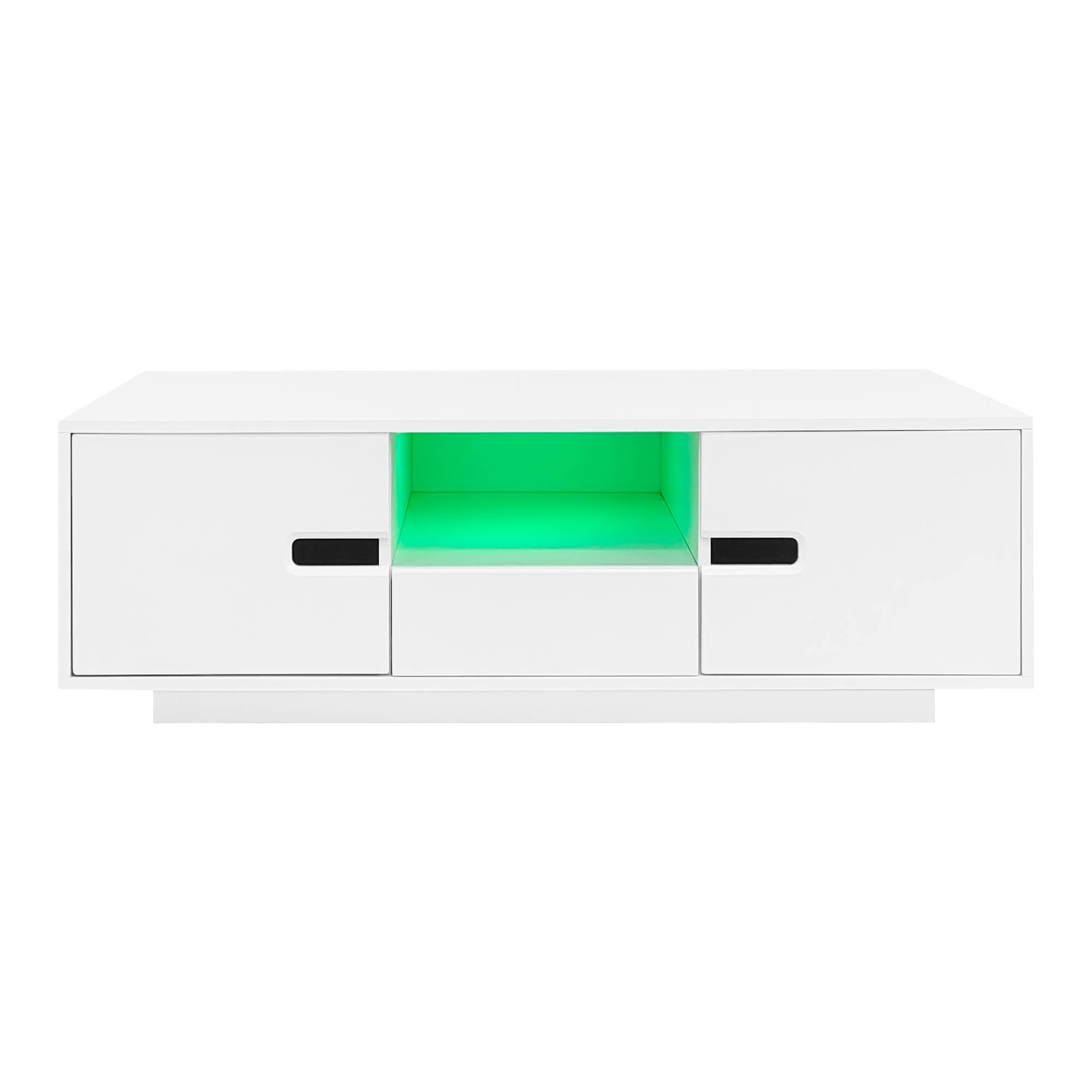 Alt View 5. Bestier - Modern High Glossy Rectangle Coffee Table with Storage Space, Accent Furniture with 16 Color LED Lights for Living Room - White.