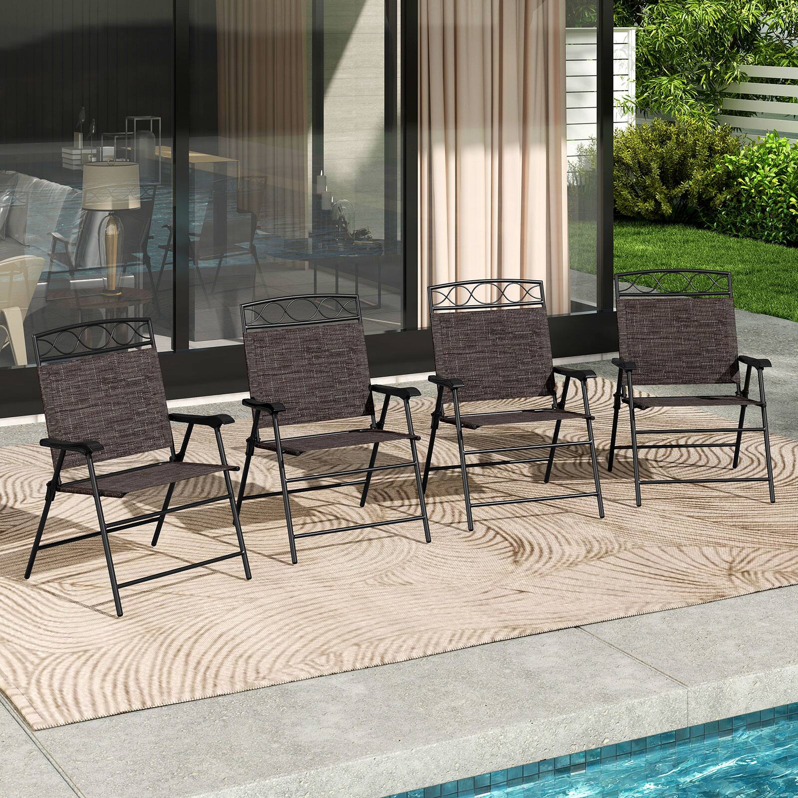 Alt View 1. Gymax - Gymax 4 Pack Patio Folding Chairs Outdoor Dining Chairs w/ Backrests & Armrests - Brown.
