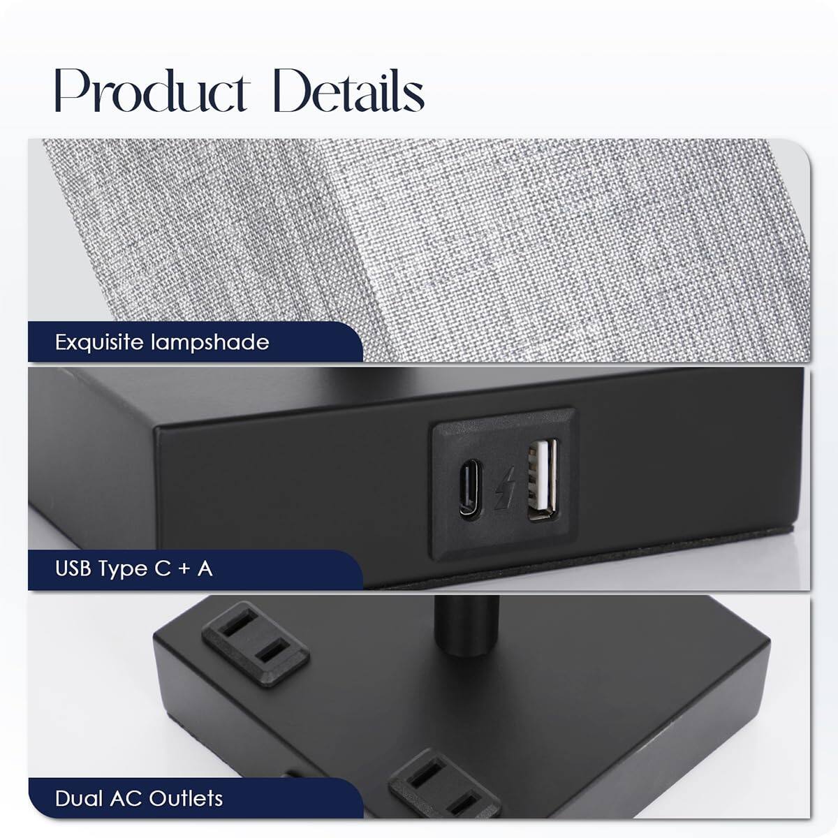 Product Details

- Exquisite lampshade
- USB Type C + A
- Dual AC Outlets