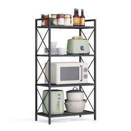 Songmics Home - Metal Storage Rack, Shelving Unit with X Side Frames, Dense Mesh, Industrial Style, 4-Tier, 11.8 x 22.8 x 43.2 Inches - Ink Black