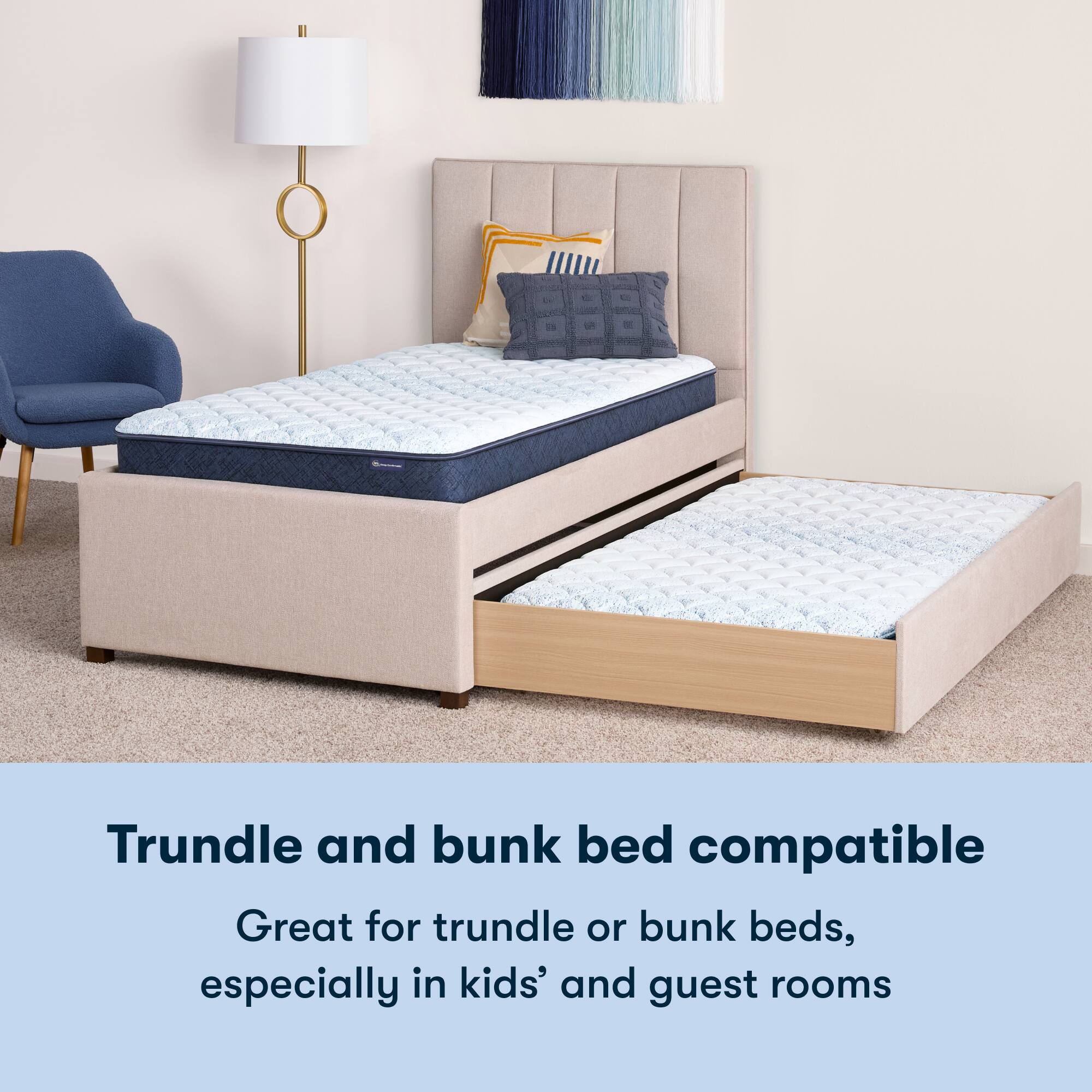 Trundle and bunk bed compatible. Great for trundle or bunk beds, especially in kids' and guest rooms.