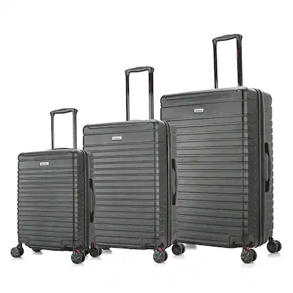 Front. InUSA - Deep lightweight hardside spinner 3 Piece Luggage Set 20"/24"/28" - BLACK.