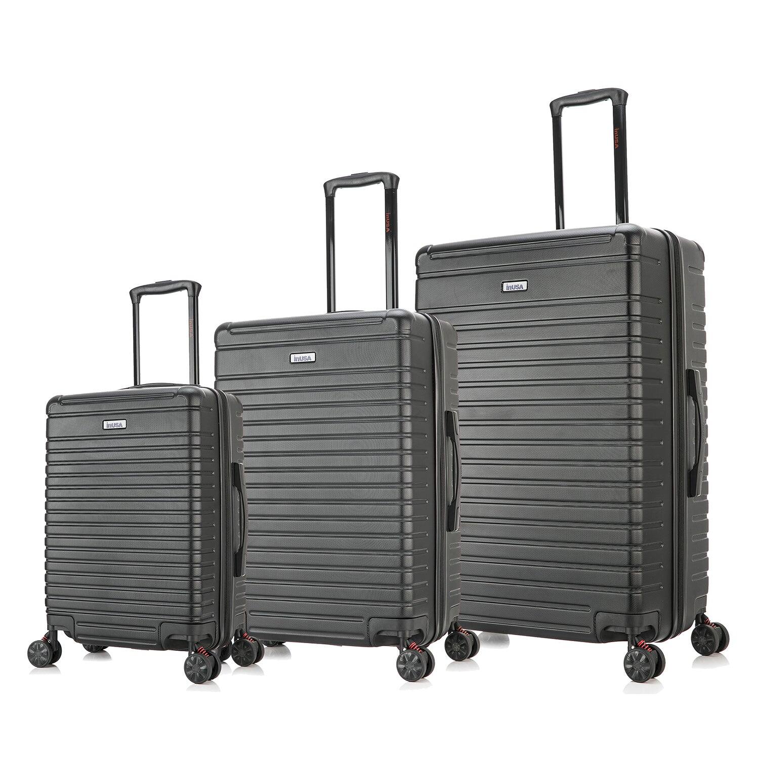 Front. InUSA - Deep lightweight hardside spinner 3 Piece Luggage Set  20"/24"/28" - BLACK.