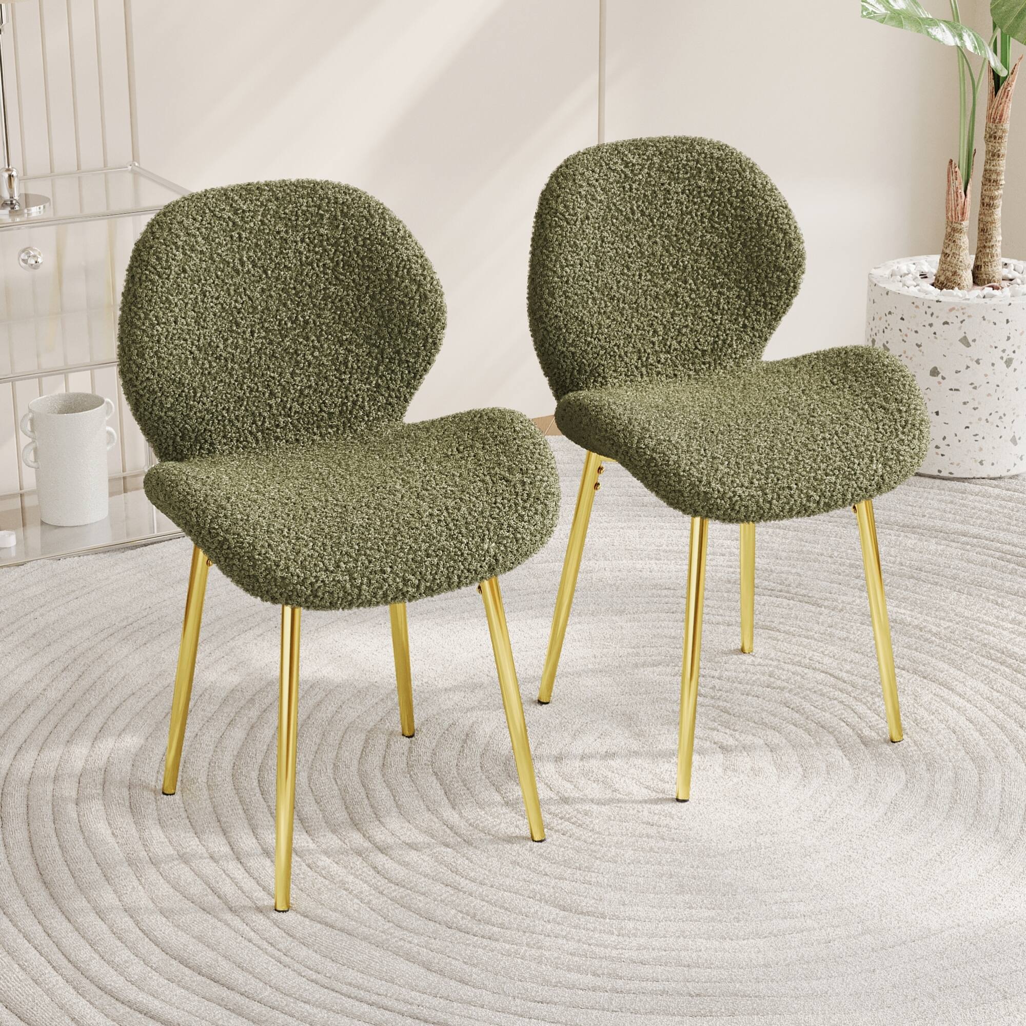 Front. GOODSILO - Set of 2 Modern Velvet Dining Chairs with Sturdy Metal Legs and Ergonomic Backrest - Green.