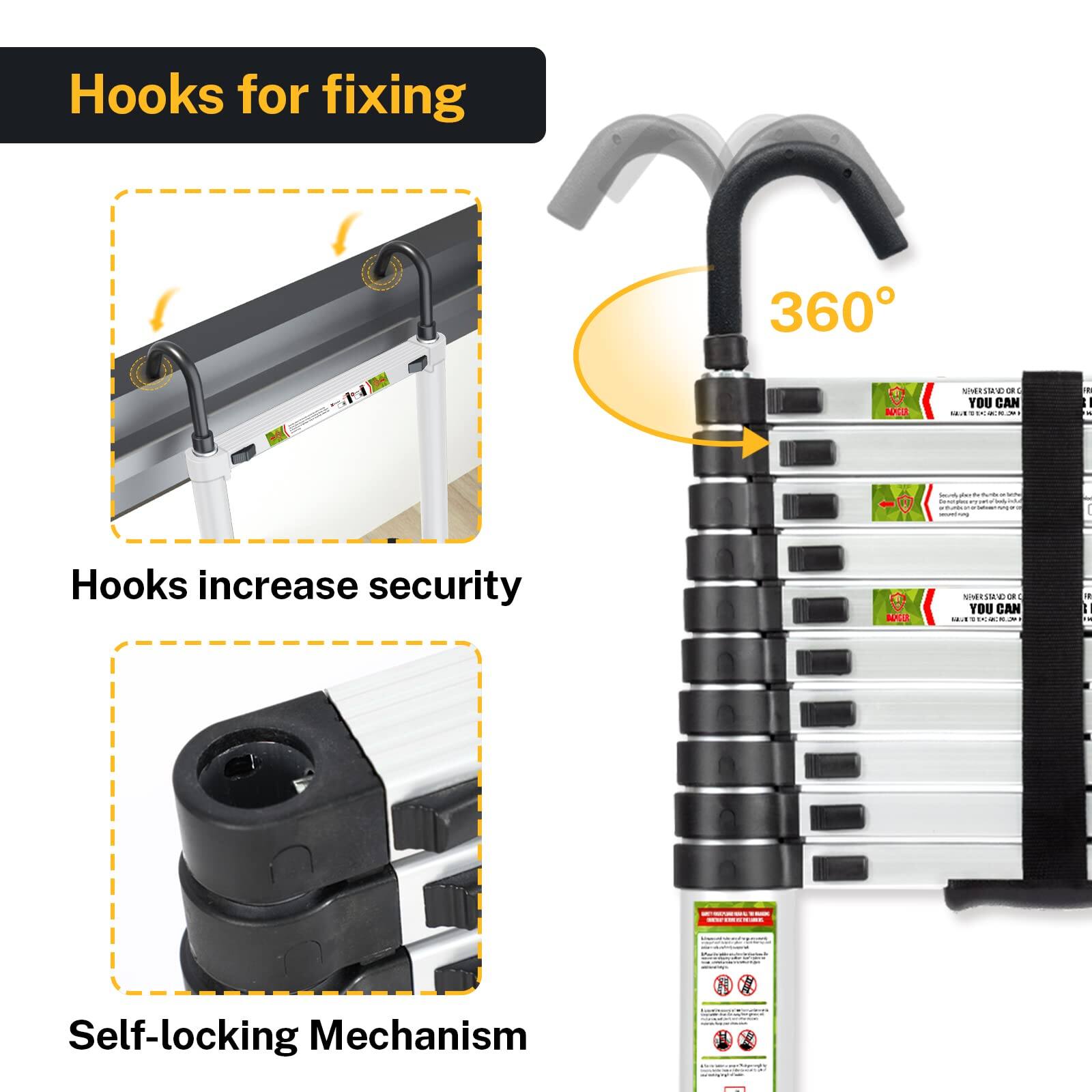 Hooks for fixing

360°

Hooks increase security

Self-locking Mechanism
