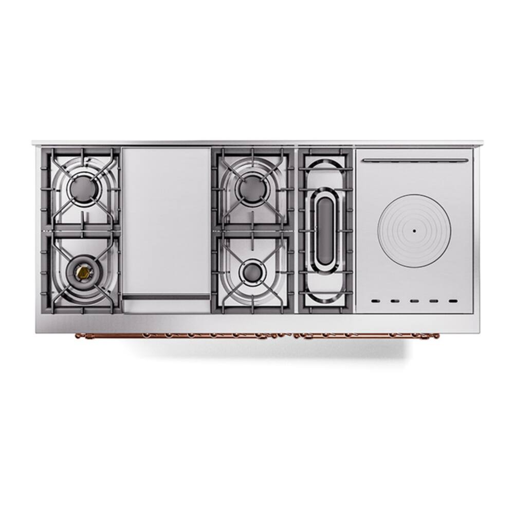 Alt View 5. ILVE - ILVE Nostalgie II 60 inch Dual Fuel Range with 7 Burners + Griddle (Natural Gas, White, Copper Trim) - White.