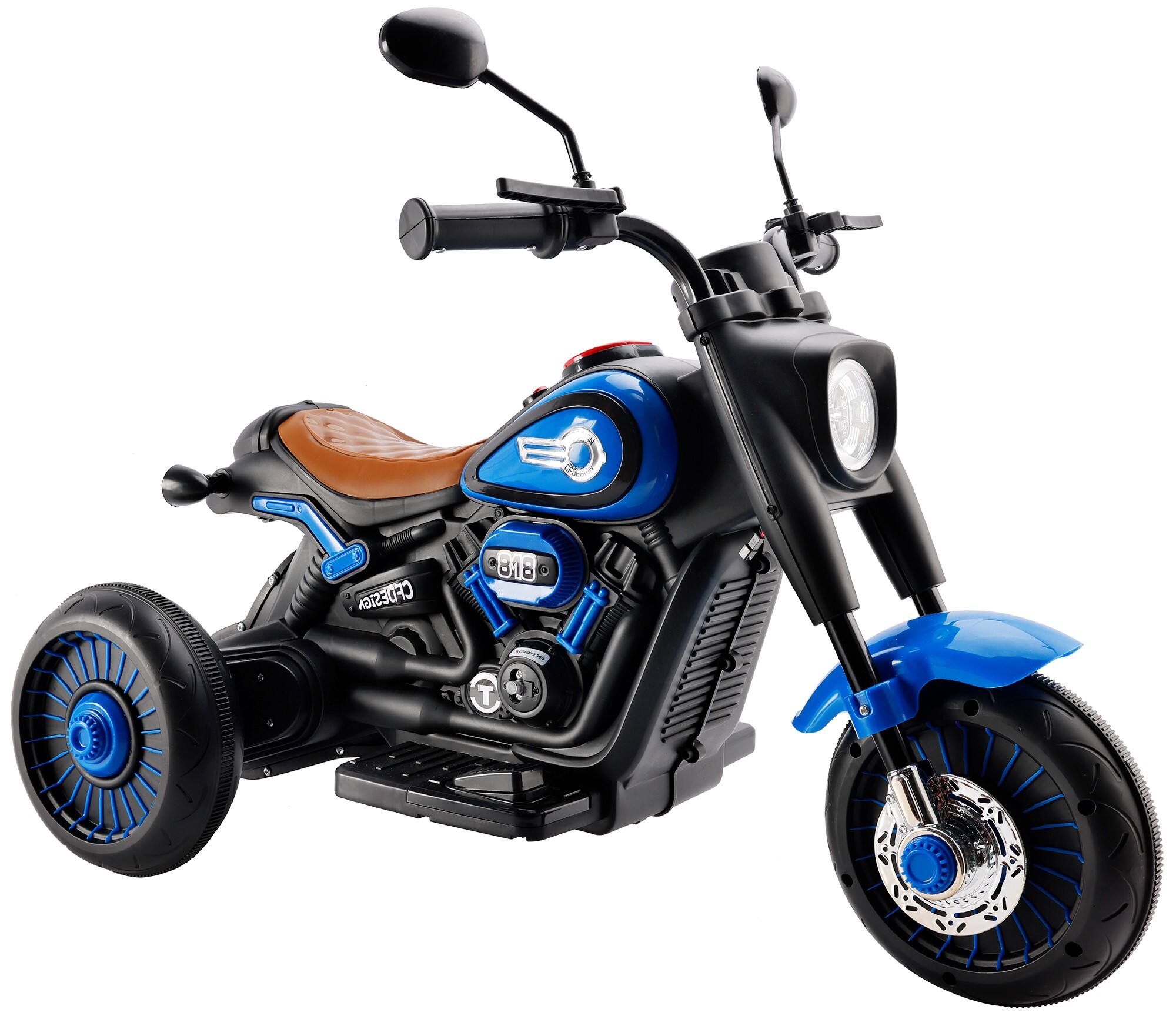 Angle. Topteng - ​​6V 3-Wheel Kids Ride-On Motorcycle with Colorful Lights & Music, Blue for Ages 3-8​.