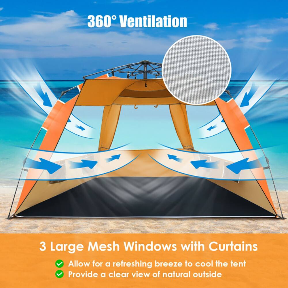 360° Ventilation

3 Large Mesh Windows with Curtains
- Allow for a refreshing breeze to cool the tent
- Provide a clear view of natural outside