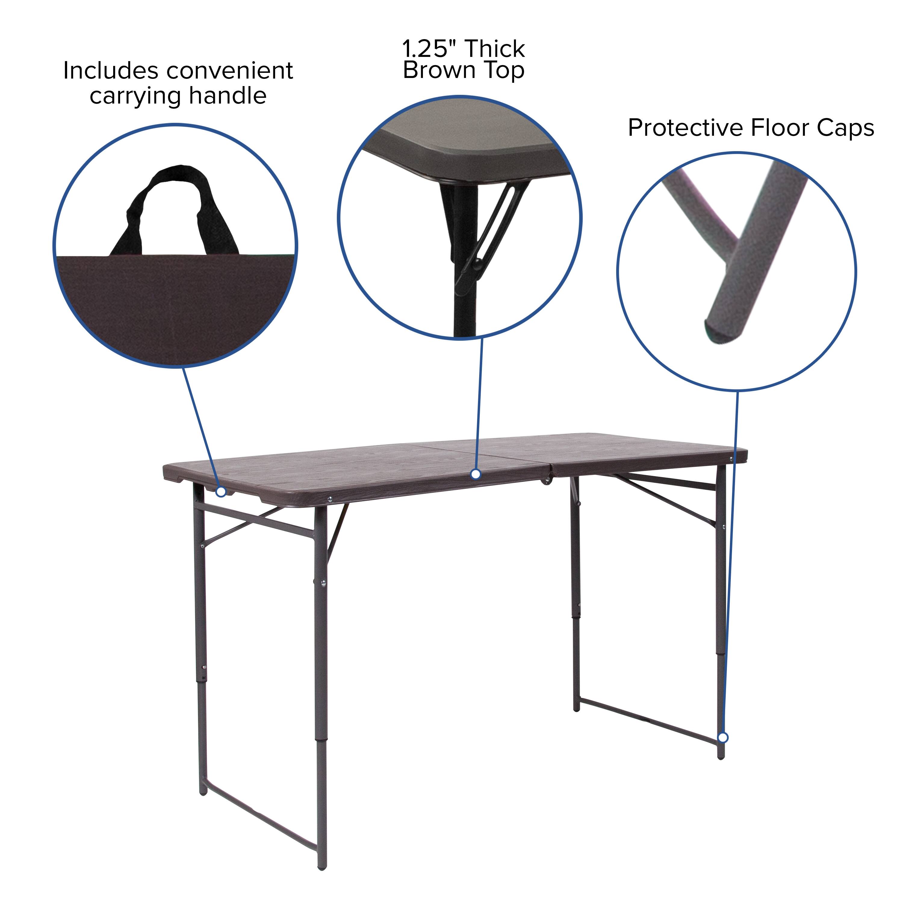 Includes convenient carrying handle  
1.25" Thick Brown Top  
Protective Floor Caps
