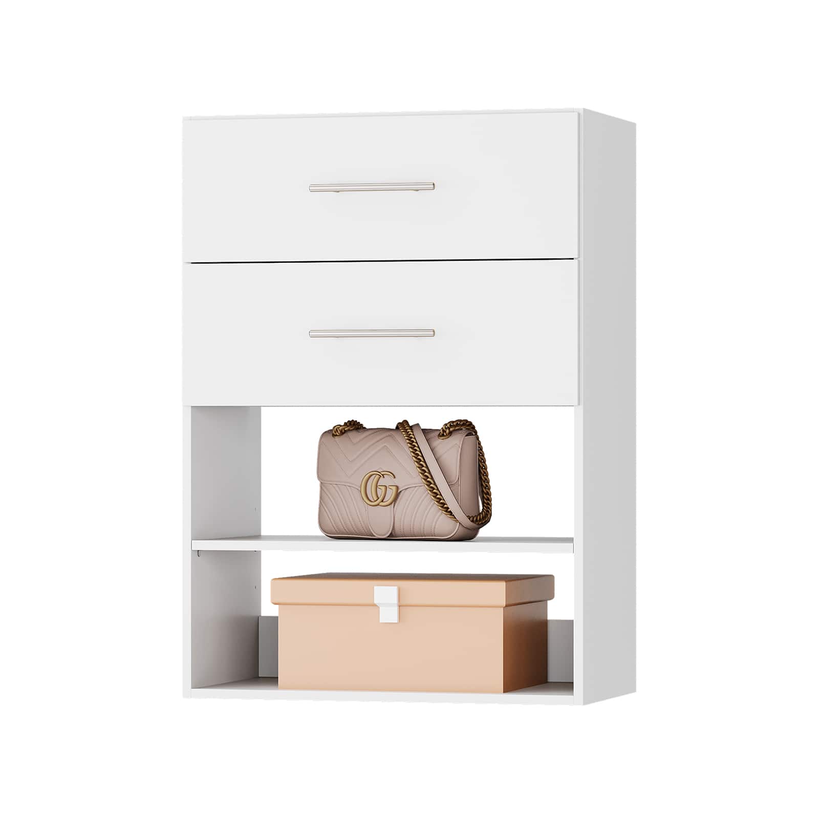 Roomtec - 19.5 in White 2 Drawer Short Tower Closet Unit-Customizable Wall Mounted Modular Closet System Bedroom Closet - White