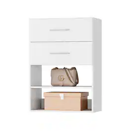 LOVMOR - 19.5 in White 2 Drawer Short Tower Closet Unit-Customizable Wall Mounted Modular Closet System for Bedroom Closet - White