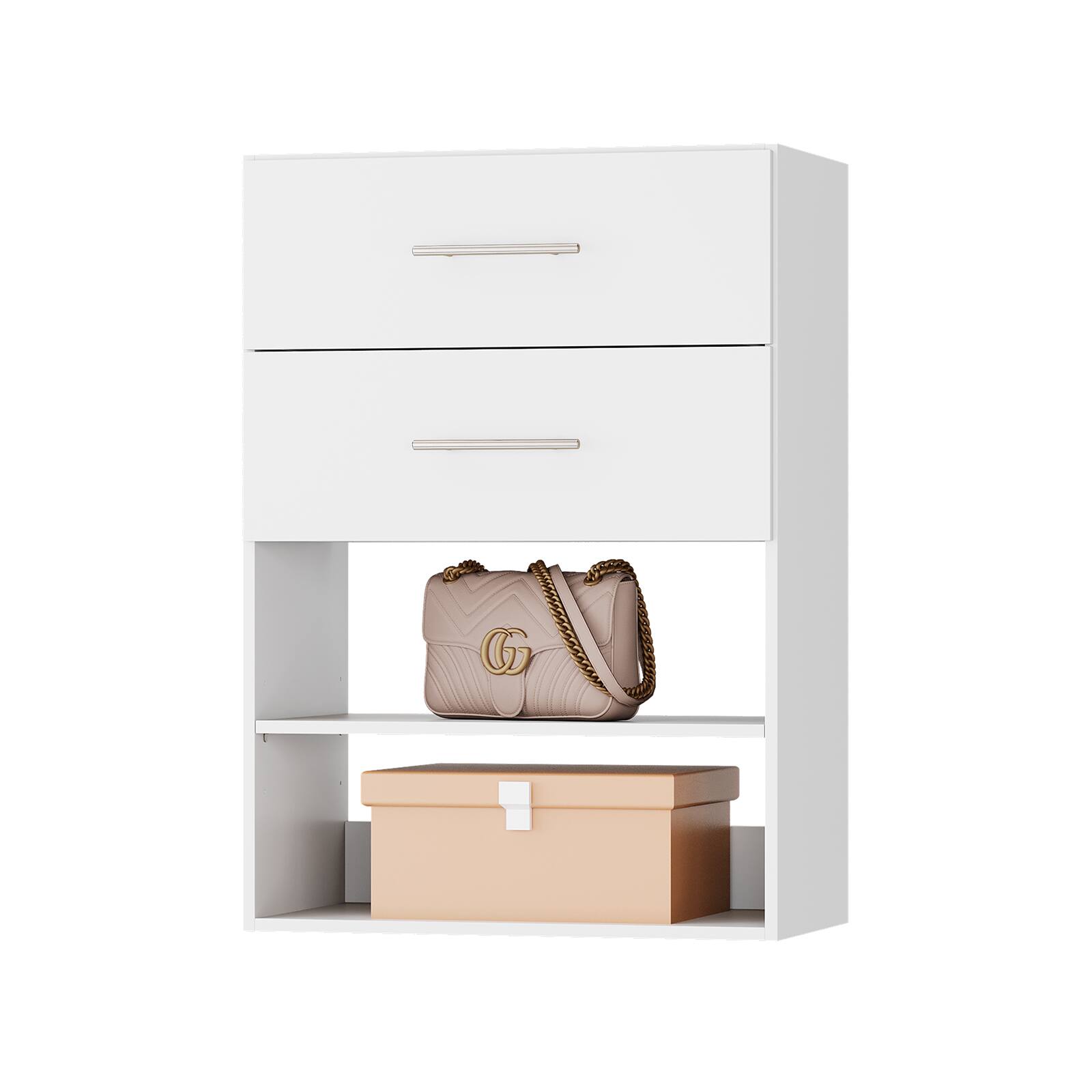 Front. LOVMOR - LOVMOR 31.5 in White 2 Drawer Short Tower Closet Unit-Customizable Wall Mounted Modular Closet System for Bedroom Closet - White.