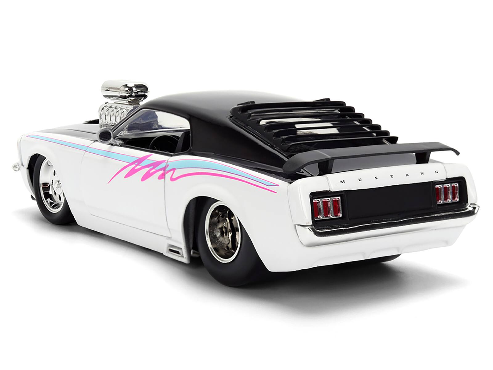 Alt View 1. Jada - 1970 Ford Mustang Boss 429 Black and White with Graphics "Bigtime Muscle" Series 1/24 Diecast Model Car by Jada - Black and White.