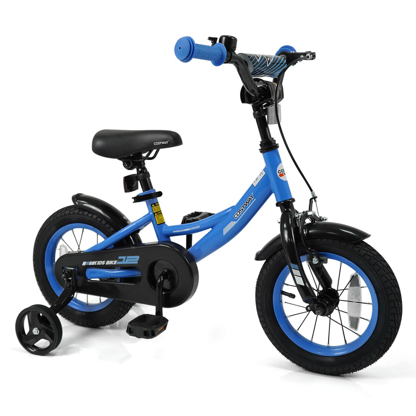 Costway - 12 Inch Kids Bike with Training Wheels Dual Brakes Adjustable Seat Handlebar Height - Navy
