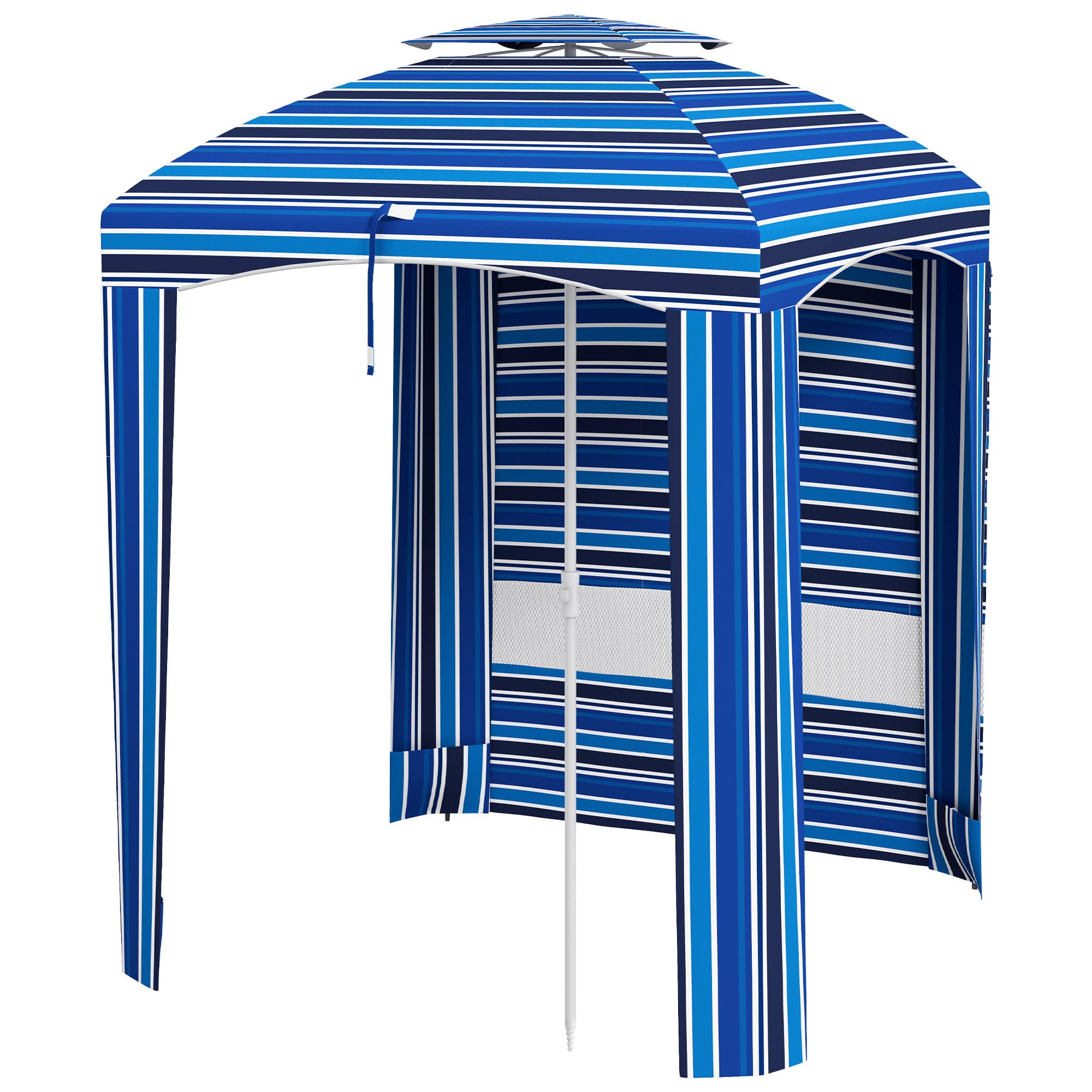 Outsunny - x 5.8' Cabana Umbrella for Travel, Walls, Vents, Ruffles, Carry Bag, Beach Umbrella - Blue Strip