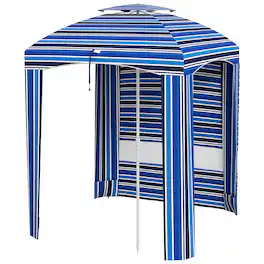 Outsunny - x 5.8' Cabana Umbrella for Travel, Walls, Vents, Ruffles, Carry Bag, Beach Umbrella - Blue Strip